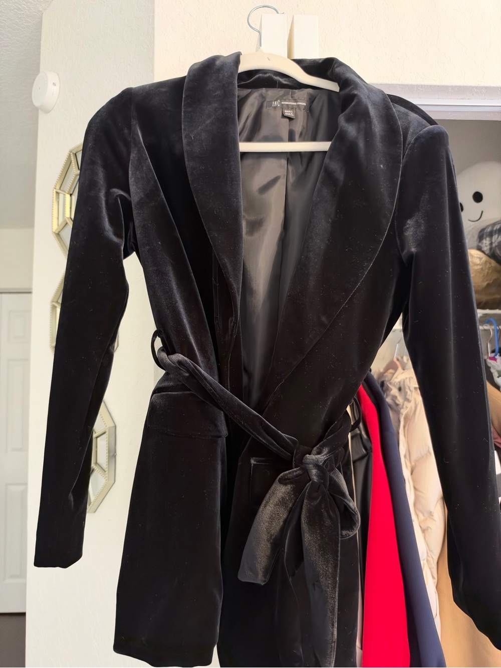 INC International Concepts Black Velvet Wrap Blazer